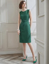 Solid Color Self-Belt Sleeveless Dress