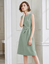 Sage Green Belted Sleeveless Midi Sheath Dress