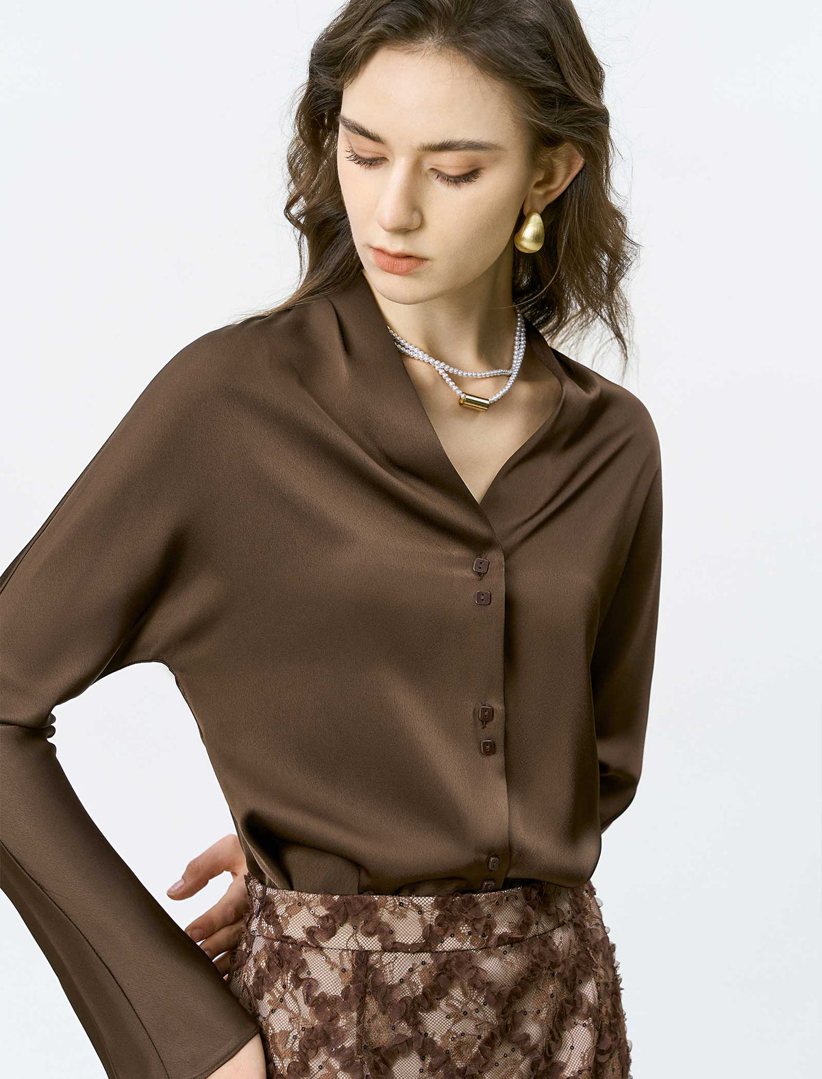 Satin V-Neck Blouse