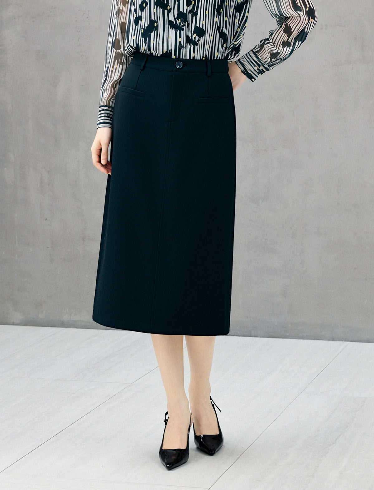 High Waist Straight Midi Skirt