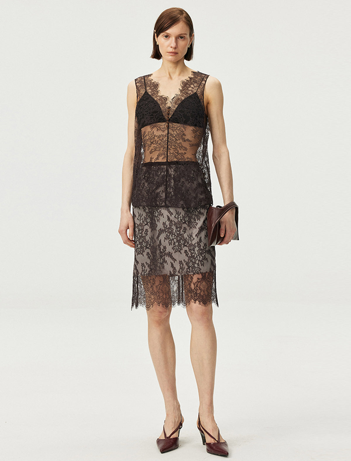 Sheer Lace Midi Skirt