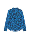 Blue Floral Print Tie Neck Long Sleeve Chiffon Blouse