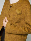 Wool Blend Metallic-Stripe Crewneck Button-Front Cropped Jacket