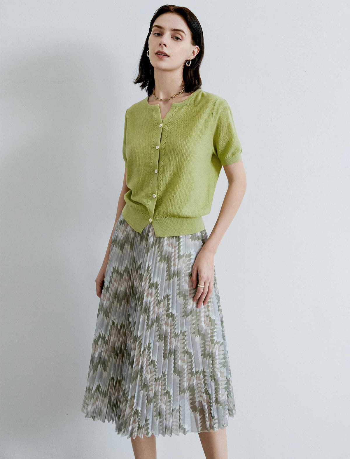 Vintage Floral Pleated A-Line Skirt