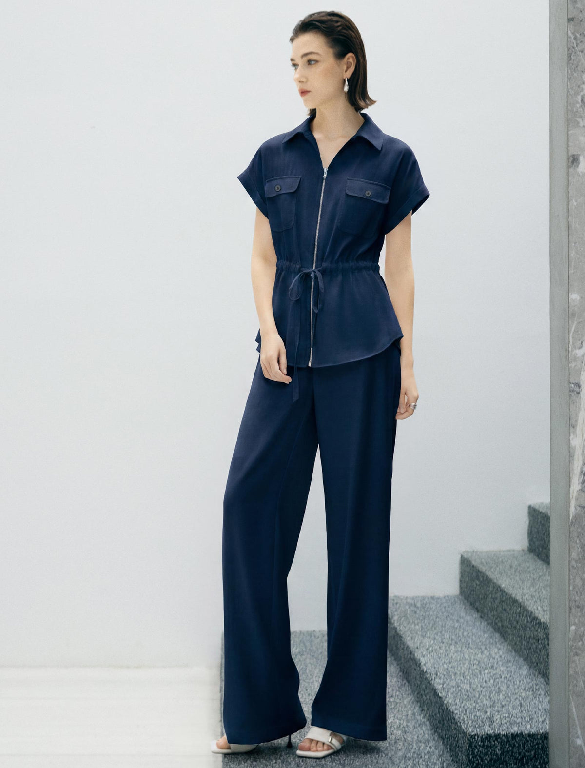 Solid High Waist Flow Wide Leg Pants