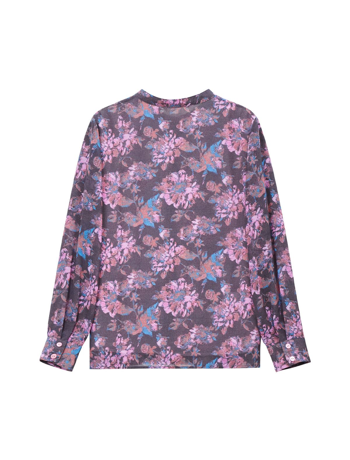 Printed Stand Collar Pleated Chiffon Blouse