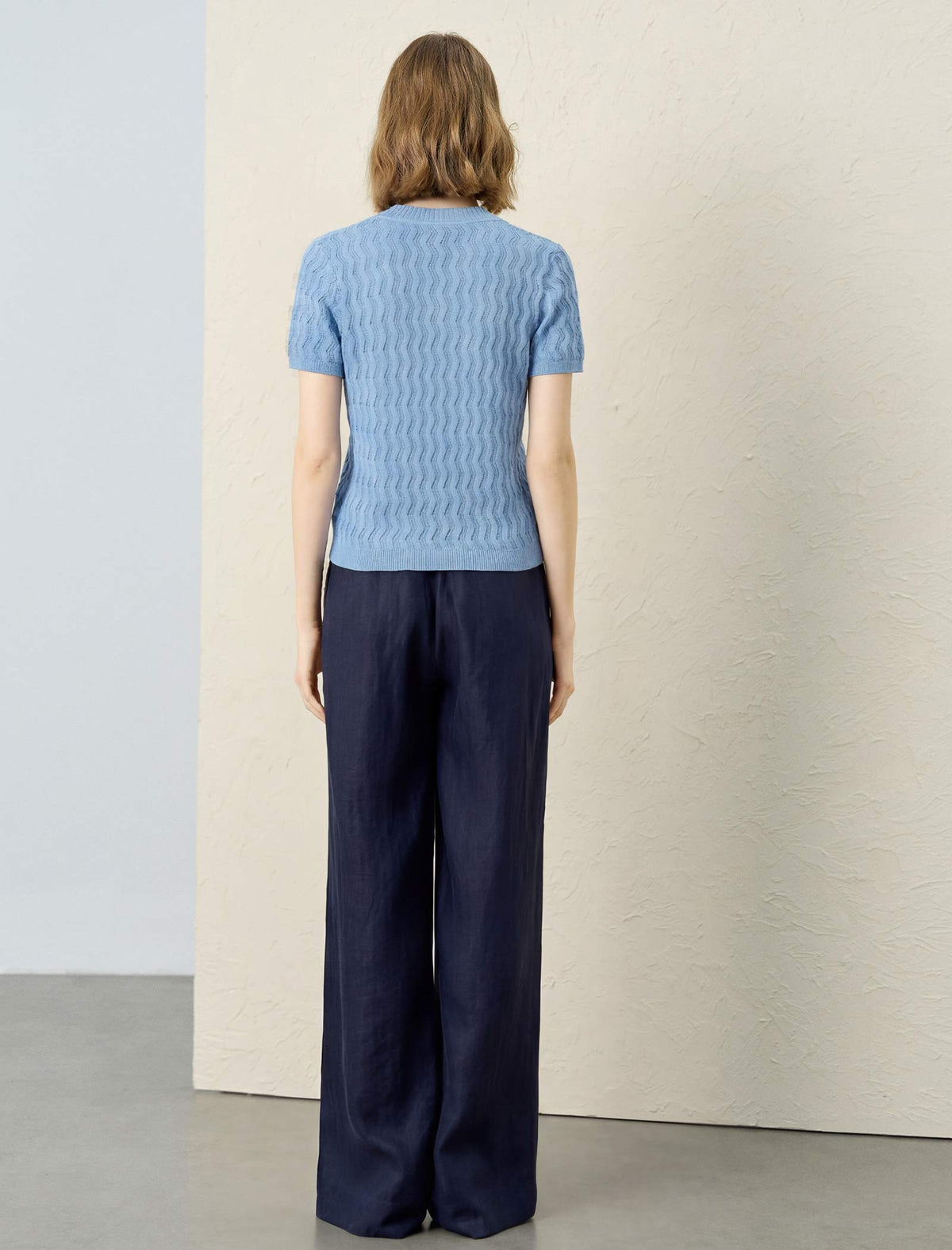 Tailored Open-Collar Knit Top