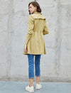 Drawstring Waist Double-Breasted Long Sleeve Trench Coat