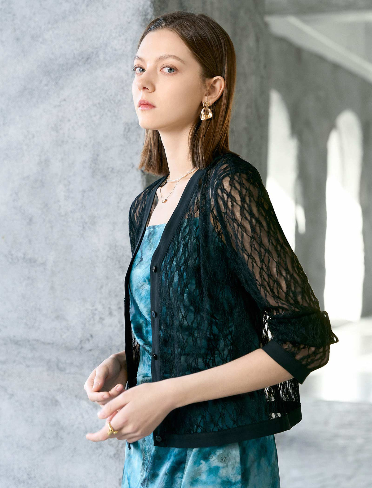 Sheer Lace Button Front Cardigan
