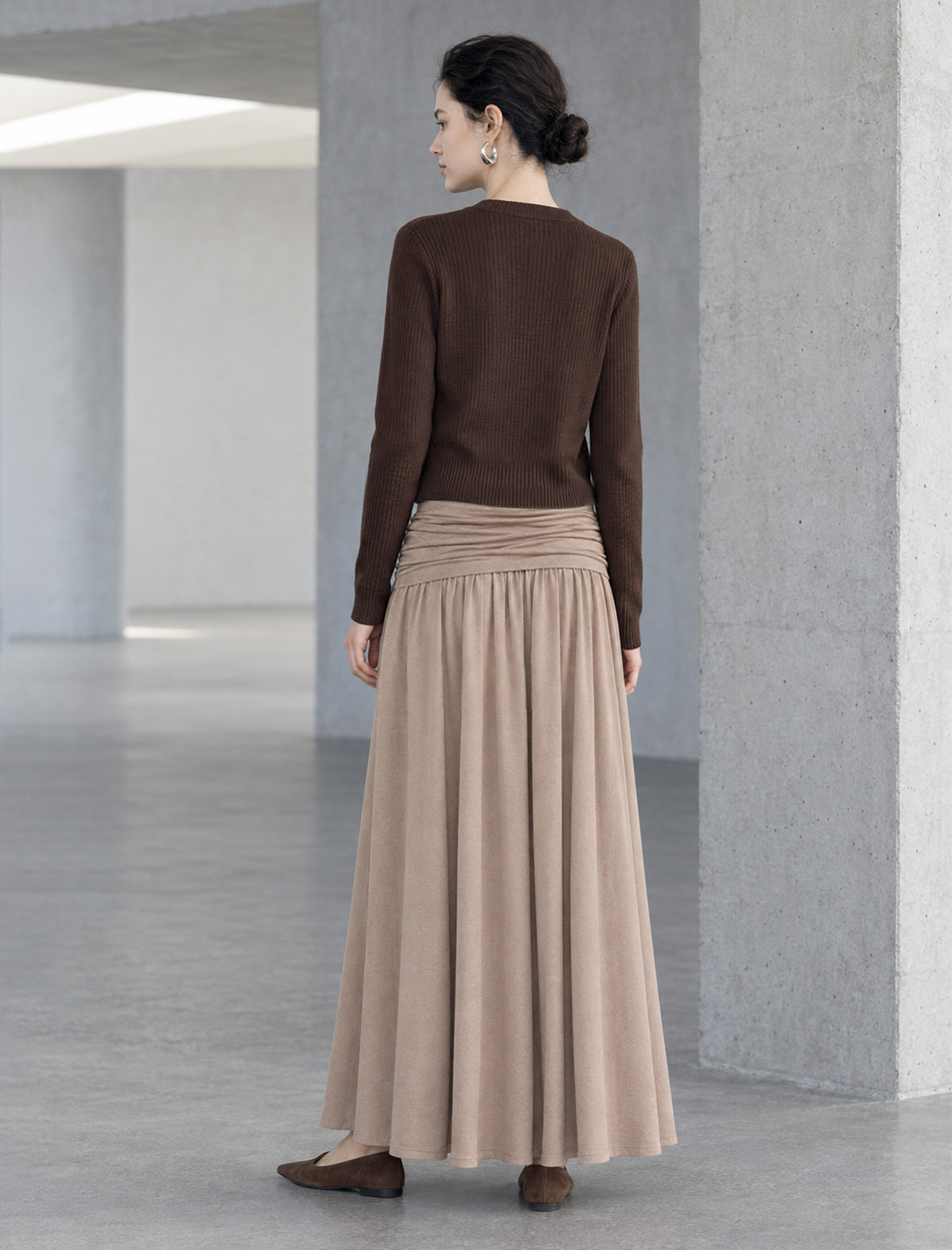 Ruched Waist Gathered A Line Maxi Skirt
