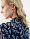 Stand Collar Floral Print Chiffon Lantern Sleeve Blouse