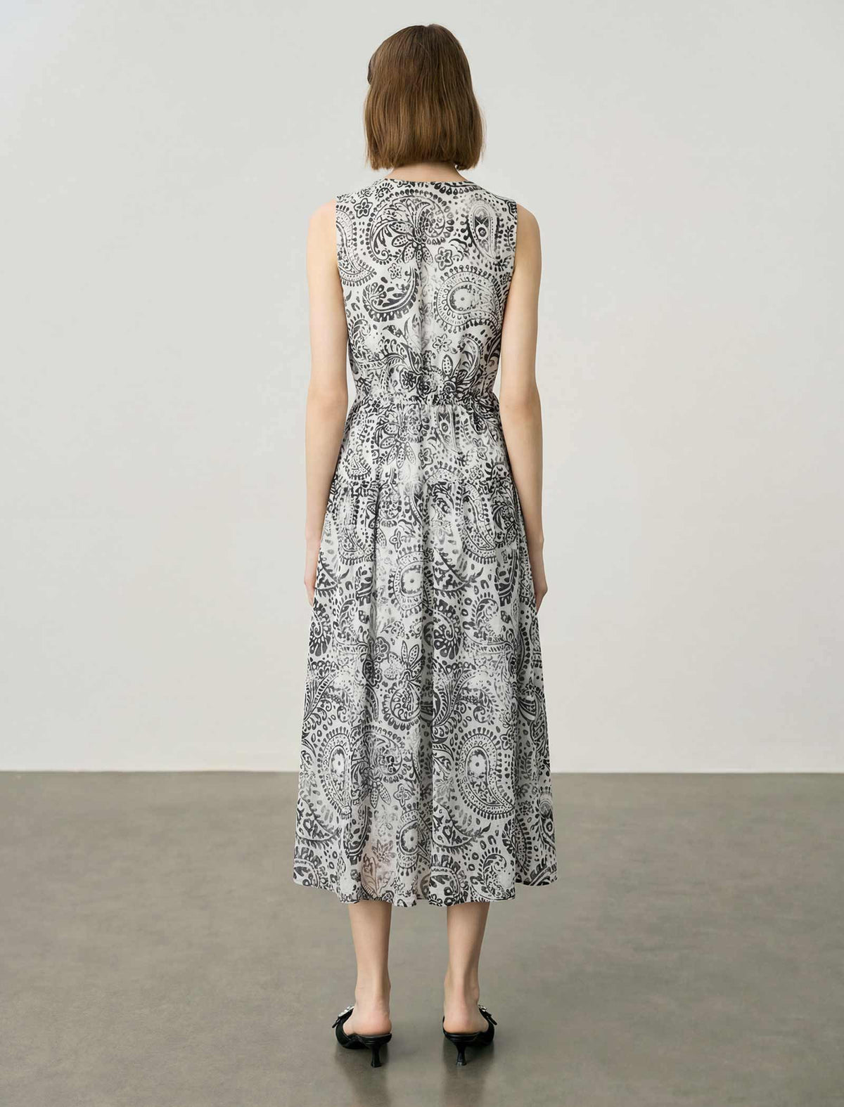 Paisley Print Tencel Linen Sleeveless Midi Dress
