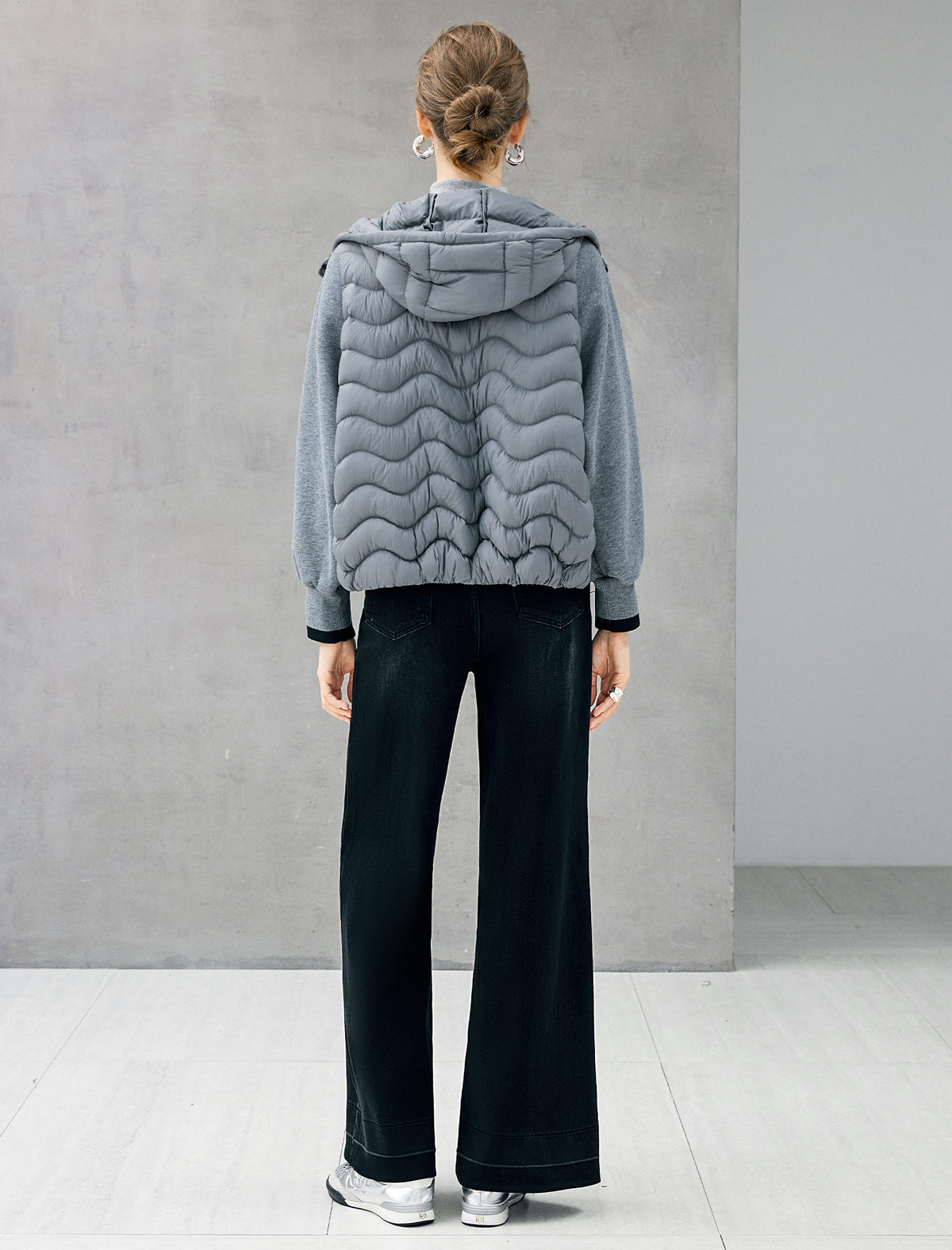 Hooded Quilted Drawstring Zip-Front Cropped Jacket