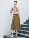 Pleated High Waist A-Line Midi Skirt