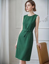 Solid Color Self-Belt Sleeveless Dress