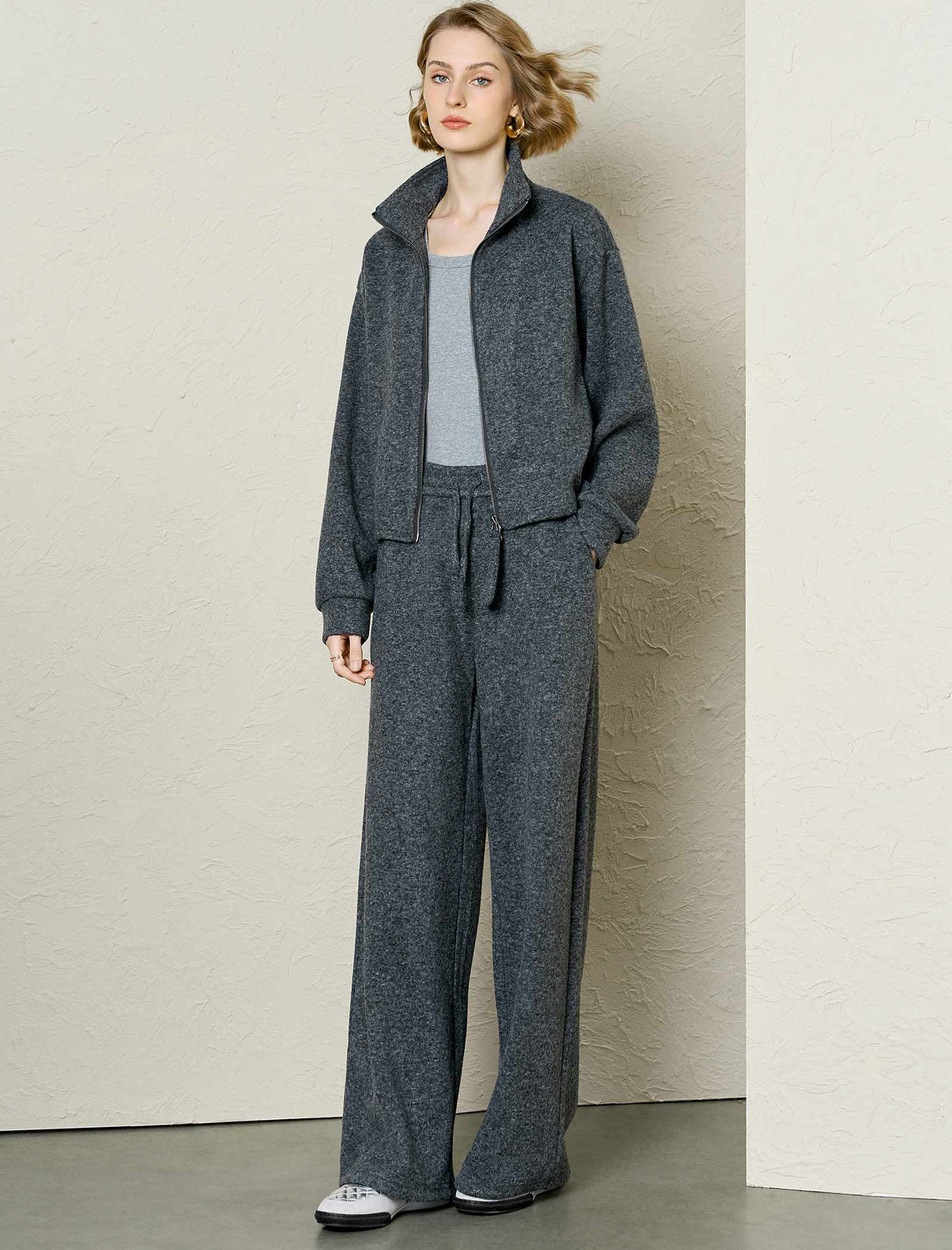 Heathered Wool-Blend Zip-Up Tracksuit Set