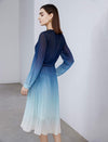 Blue Ombre Pleated Midi Dress