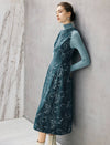 Embroidered Paisley Crewneck Sleeveless A-Line Midi Dress