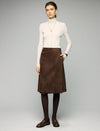 Wrap-Front Button High-Waist A-Line Midi Skirt