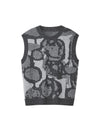 Crew Neck Abstract Art Jacquard Knit Vest
