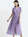 V-Neck Chiffon Pleated Midi Dress