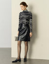 Zebra Print Mock-Neck Long-Sleeve Knit Top