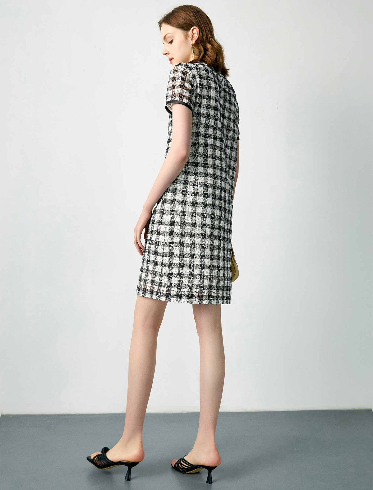 Plaid Lace Straight Short Sleeve Dress