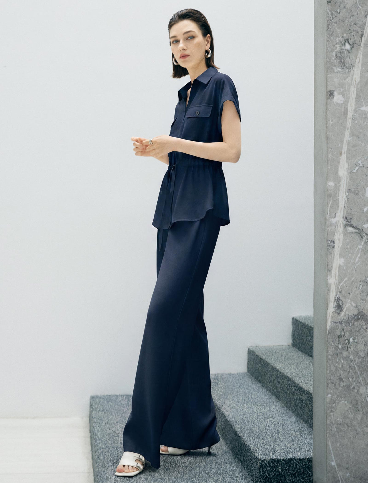 Solid High Waist Flow Wide Leg Pants