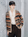 Wool Blend Fair Isle Patterned V Neck Knit Cardigan