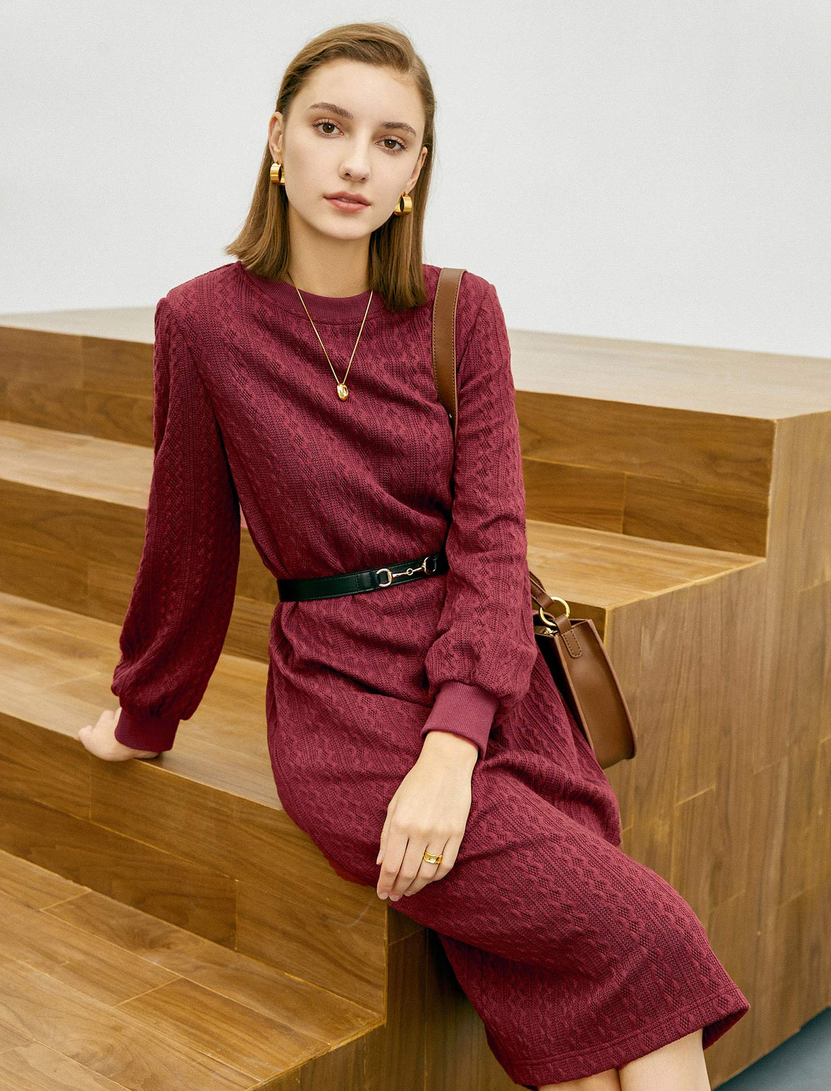 Classic Ribbed Belted Dress