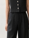 Linen Blend Wide-Leg Tailored Pants