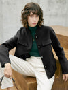 Wool Blend Button-Front Cropped Jacket