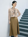 Pleated High Waist A-Line Midi Skirt