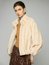 Stand-Collar Balloon-Sleeve Zip-Front Cropped Jacket