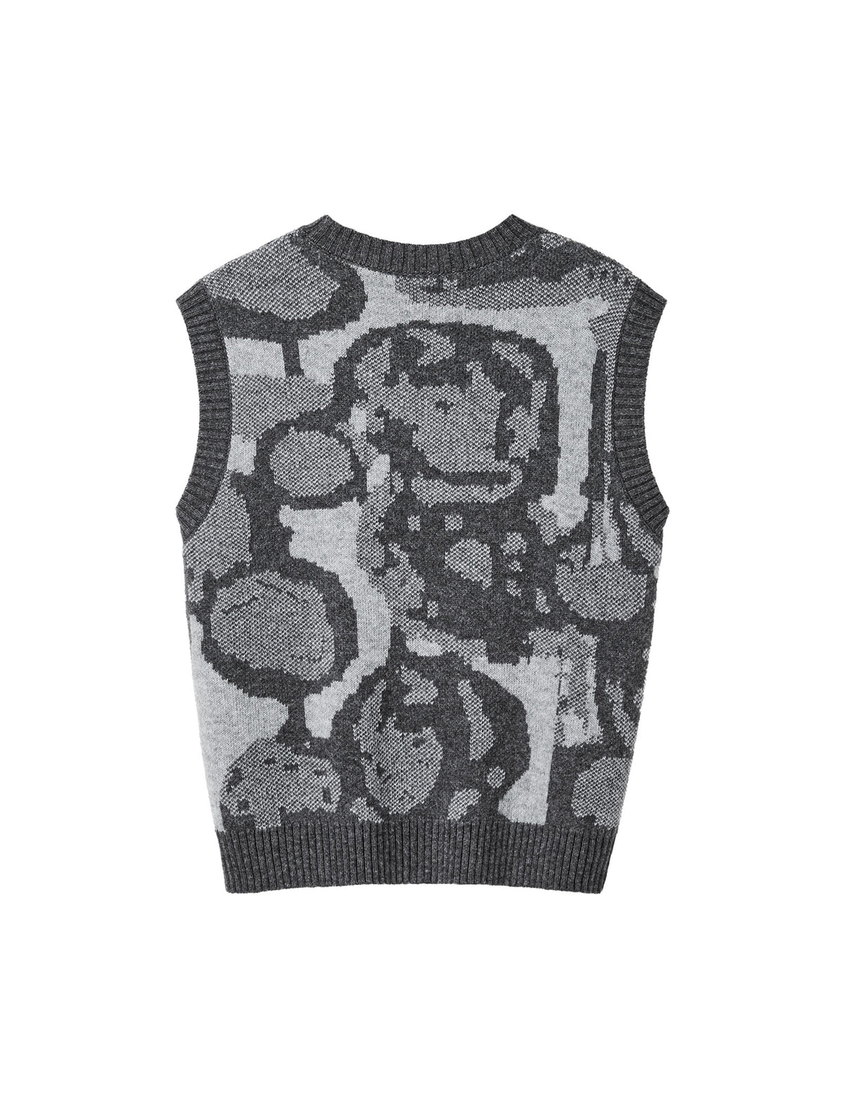 Crew Neck Abstract Art Jacquard Knit Vest