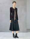 Wool Blend Ribbed V-Neck Top with Detachable Leopard Scarf