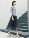 Soft Green Pleated Tulle Midi Skirt