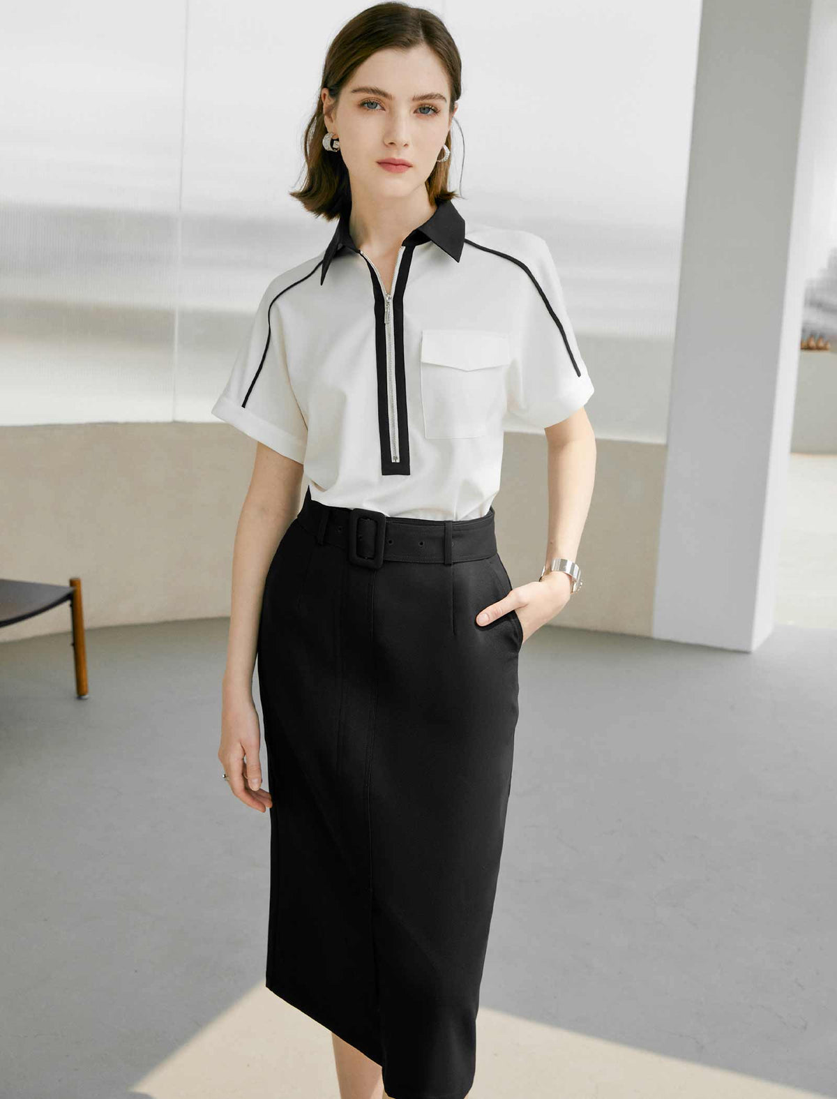 Workwear Black Slit Skirt