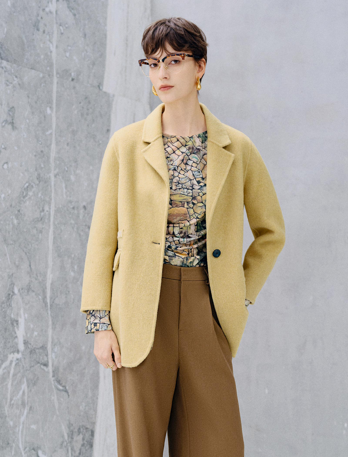 Wool Blend Single Button Lapel Coat