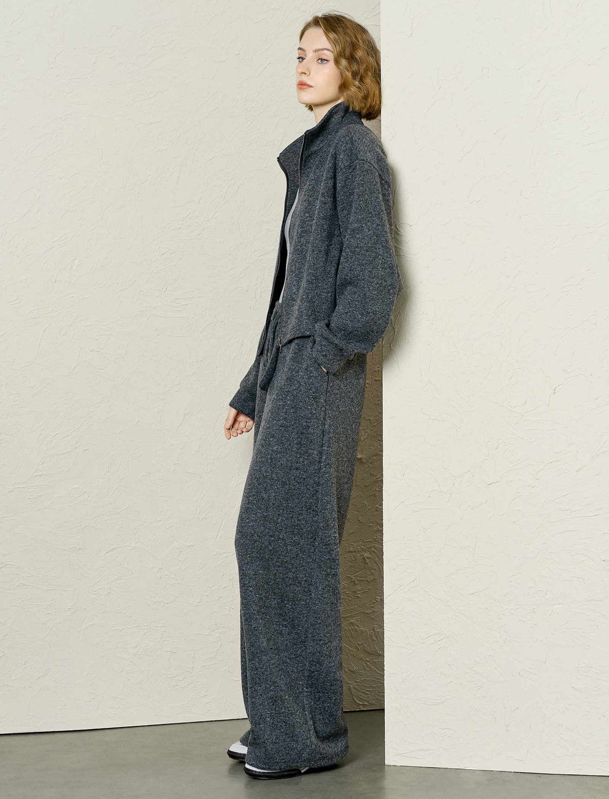 Heathered Wool-Blend Zip-Up Tracksuit Set