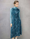 Embroidered Paisley Crewneck Sleeveless A-Line Midi Dress