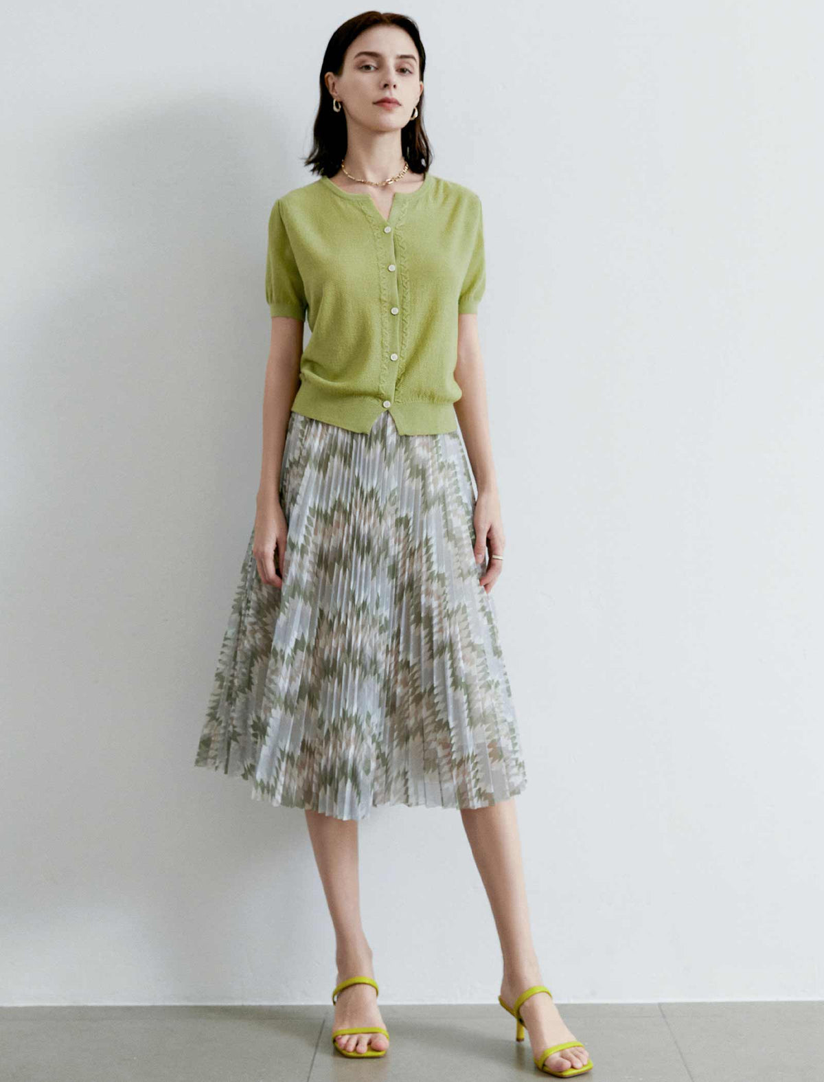 Vintage Floral Pleated A-Line Skirt