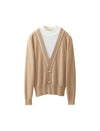 Contrast Trim V-Neck Layered Knit Cardigan