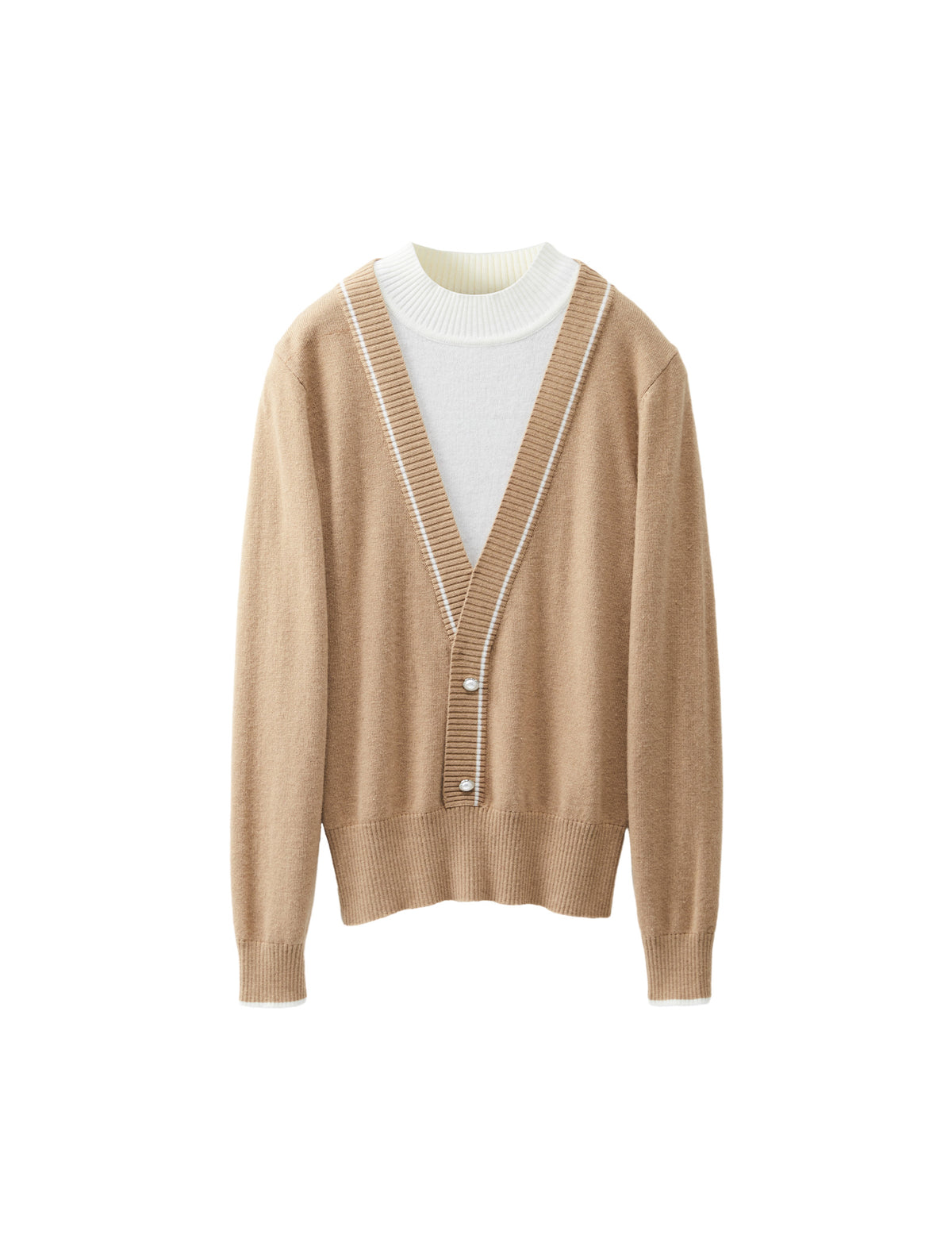 Contrast Trim V-Neck Layered Knit Cardigan