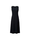 Solid Black Textured Sleeveless Midi Tank Dress