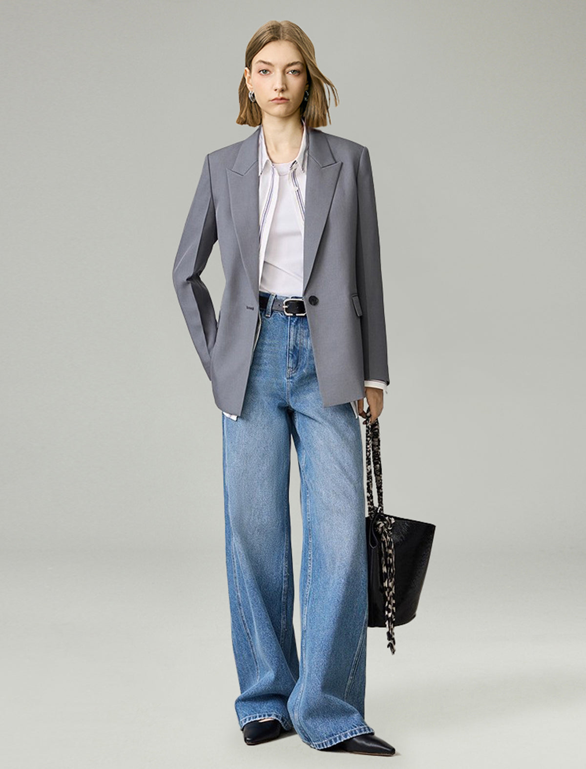 One Button Relaxed Fit Blazer