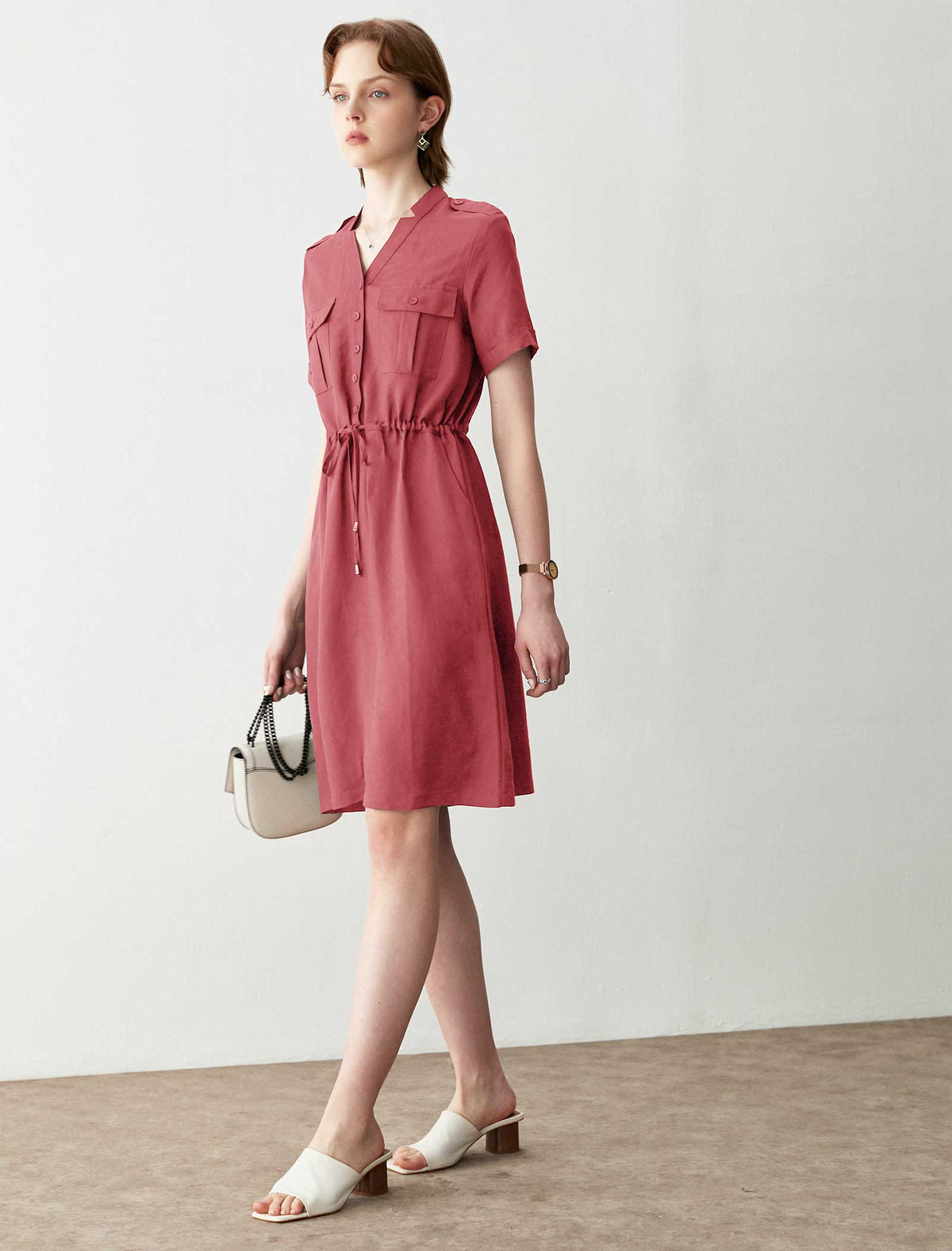 Utility Drawstring Waist Shirt Dress