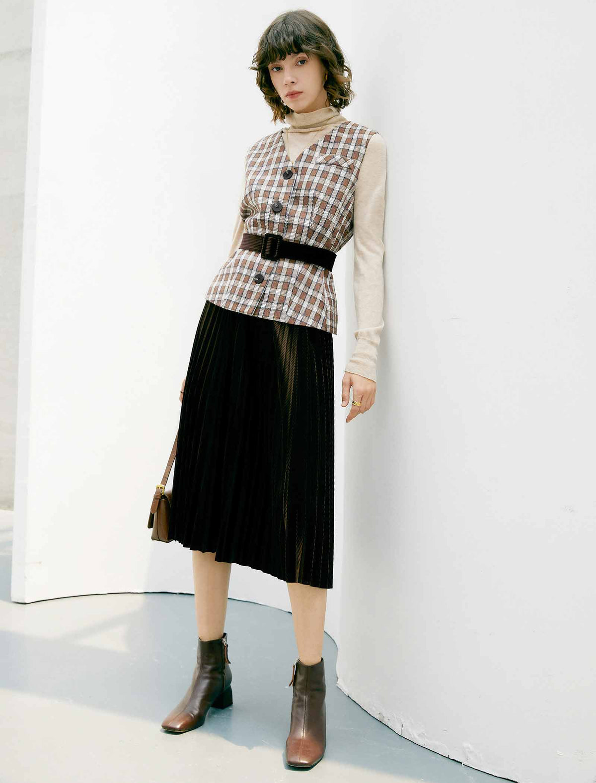 Solid Vintage Pleated A-Line Skirt
