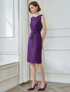 Solid Color Self-Belt Sleeveless Dress