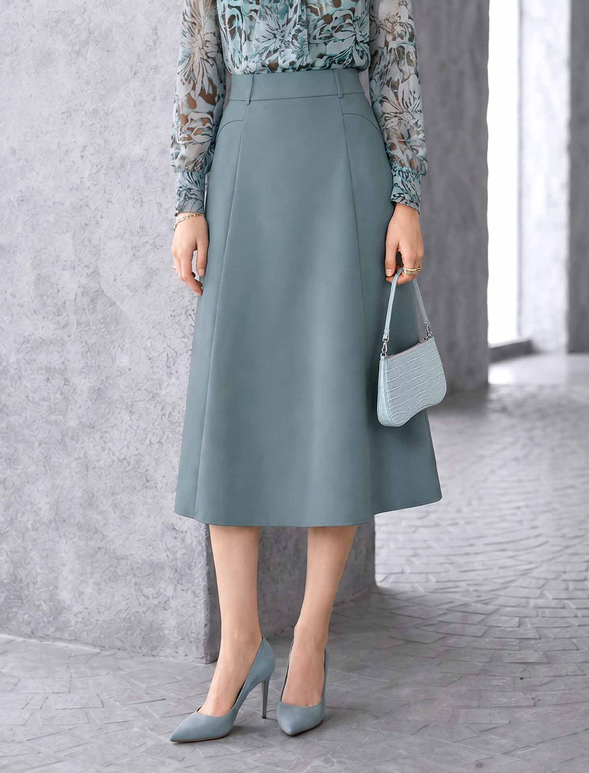 High Waisted A Line Midi Skirt